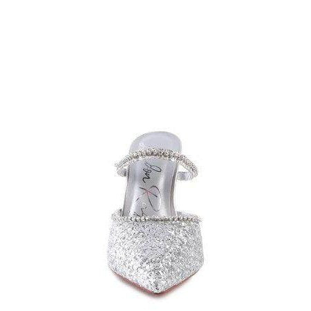 Rag Company sparkly spool heel shoes with shimmering details and stylish design for elegant occasions