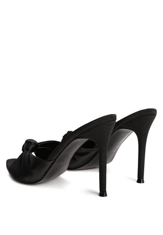 Rag Company black vacation high heeled sandals with a chic knot design for stylish summer outings.