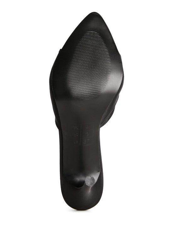 Rag Company black vacation high heeled sandals with pointed toe design and sleek silhouette