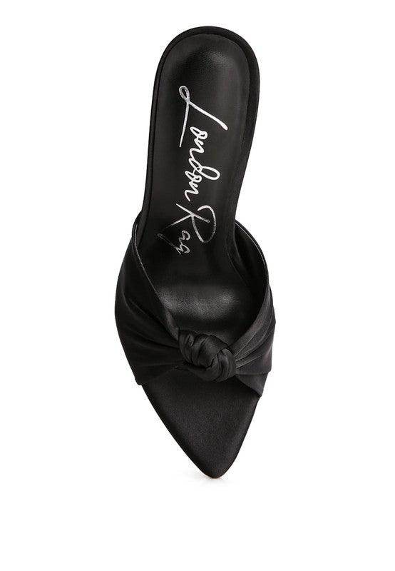Rag Company women's vacation high heeled sandals in sleek black with a stylish knotted design