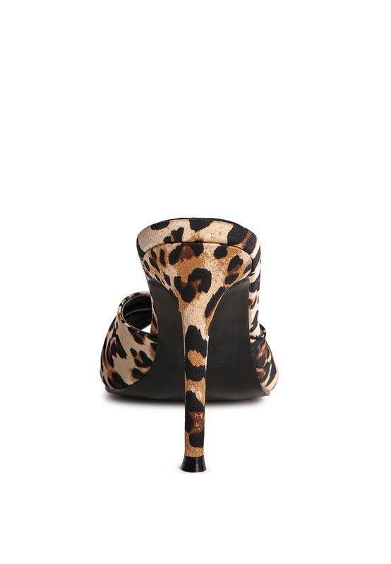 Rag Company women's vacation high heeled sandals in leopard print with sleek silhouette