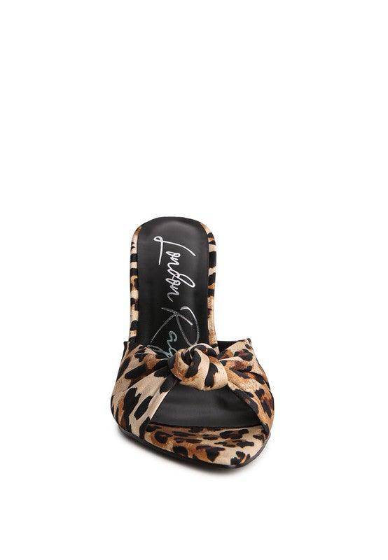 Rag Company vacation high heeled sandals in leopard print with a stylish knot design for summer wear