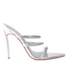 London Rag International Women's Heels in Silver with Three Straps, perfect for vacation worthy shoes and apparel