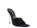 Rag Company pointed high heel sandals for women, black faux leather, stylish evening wear