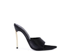 Black pointed high heel sandals for women with sleek design