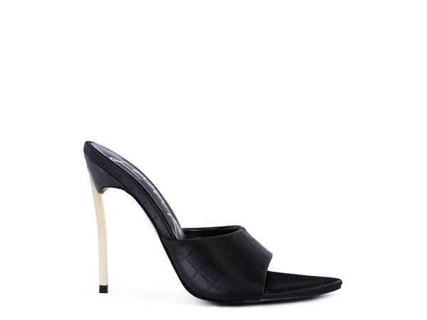 Black pointed high heel sandals for women with sleek design