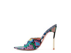 Rag Company pointed high heel sandals for women in vibrant floral pattern