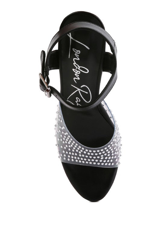 Women's clear ultra high heel sandals with sparkling embellishments for stylish occasions