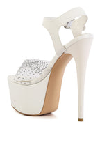 Women's clear ultra high heel sandals with rhinestone embellishments for elegant occasions