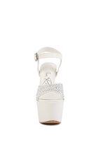 Women's clear ultra high heel sandals with rhinestone detailing in white