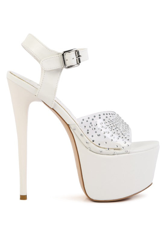 Rag Company clear ultra high heel sandals with rhinestone detail for stylish occasions