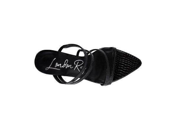 Rag Company's croc metal high heels in black with stylish straps and pointed toe design