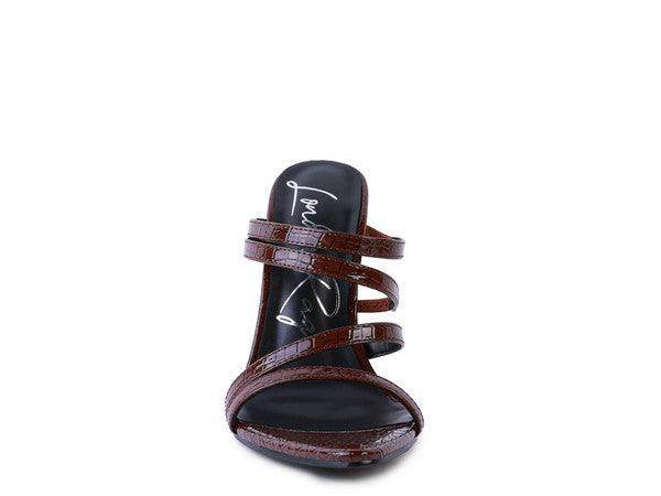 Rag Company croc metal high heels in brown with stylish multi-strap design for versatile outfits