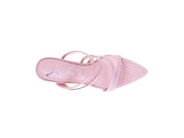 Rag Company croc metal high heels in pink with stylish strappy design and pointed toe