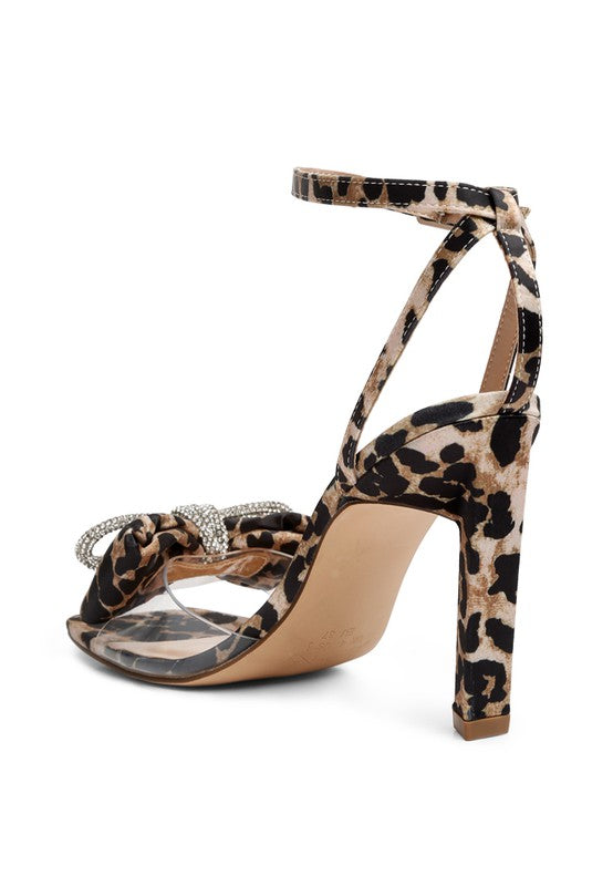Rag Company women's heeled sandals with bow in leopard print