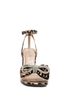 Women's heeled sandals with bow in leopard print for special occasions