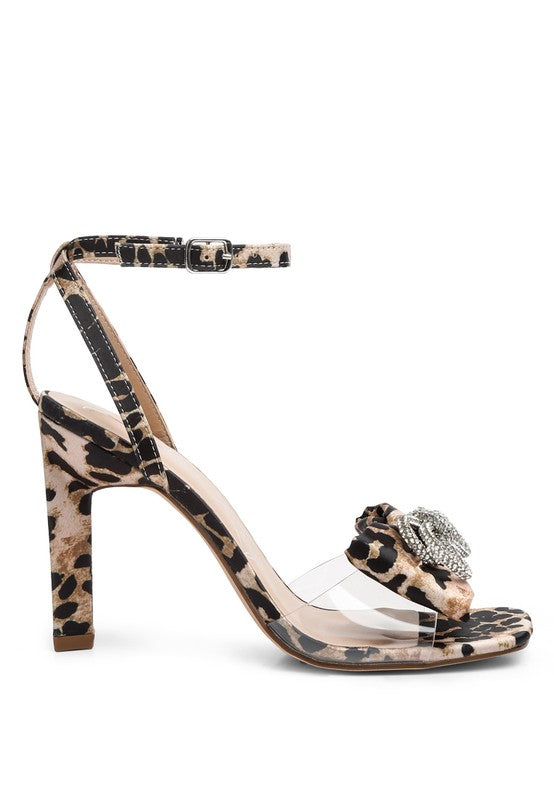Rag Company women's heeled sandals with bow, leopard print, stylish for parties