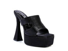 Rag Company stylish vacation footwear Black Platform Heels with Open Toe Design and Unique Heel Shape