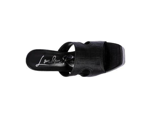 Rag Company stylish vacation footwear with black crocodile print and open toe design
