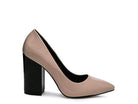 Stylish beige high heel featuring a black block heel, perfect for pairing with elegant black pumps for women