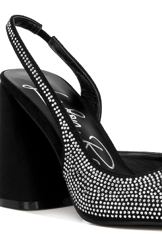 Black rhinestone embellished heel sandals for elegant occasions
