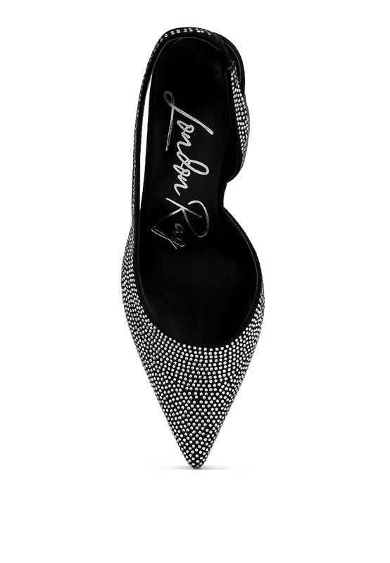 Women's black rhinestone embellished heel sandals for elegant occasions