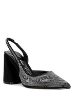 Women's rhinestone embellished heel sandals, stylish black, perfect for parties
