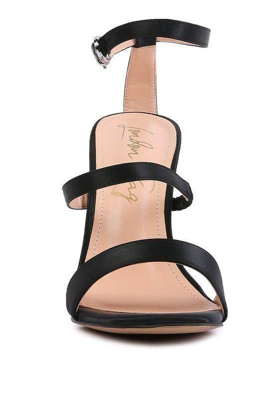 Elegant black satin ball heel shoes with adjustable ankle strap for women's formal occasions