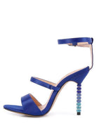 Rag Company Satin Ball Heel Shoes in Blue with Strappy Design and Colorful Beaded Heel