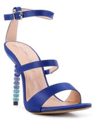 Rag Company Women's Satin Ball Heel Shoes in Blue with Stylish Straps and Beaded Heel Detail