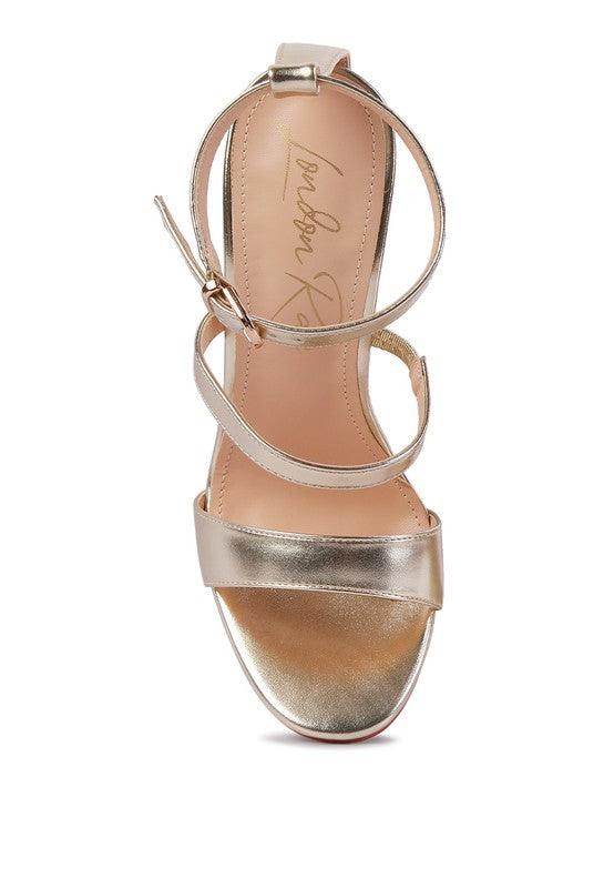 Rag Company elegant satin ball heel shoes with stylish ankle straps and gold finish