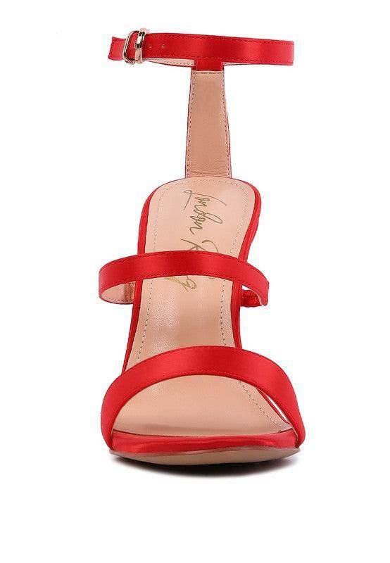 Rag Company red satin ball heel shoes with ankle strap and elegant design for stylish women