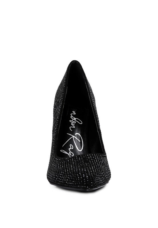 Black heat-seal court heels for women, perfect for evening events