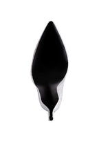 black heat-seal court heels for women with pointed toes