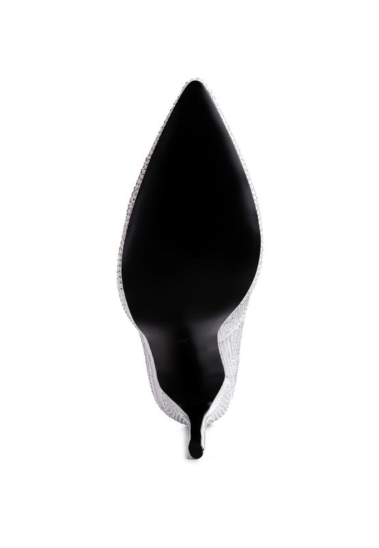 black heat-seal court heels for women with pointed toes
