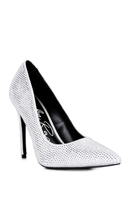 Rag Company heat-seal court heels for women in white with sparkling detail