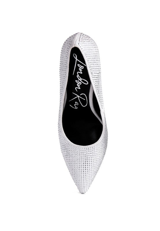 Rag Company heat-seal court heels for women in white with sparkly design