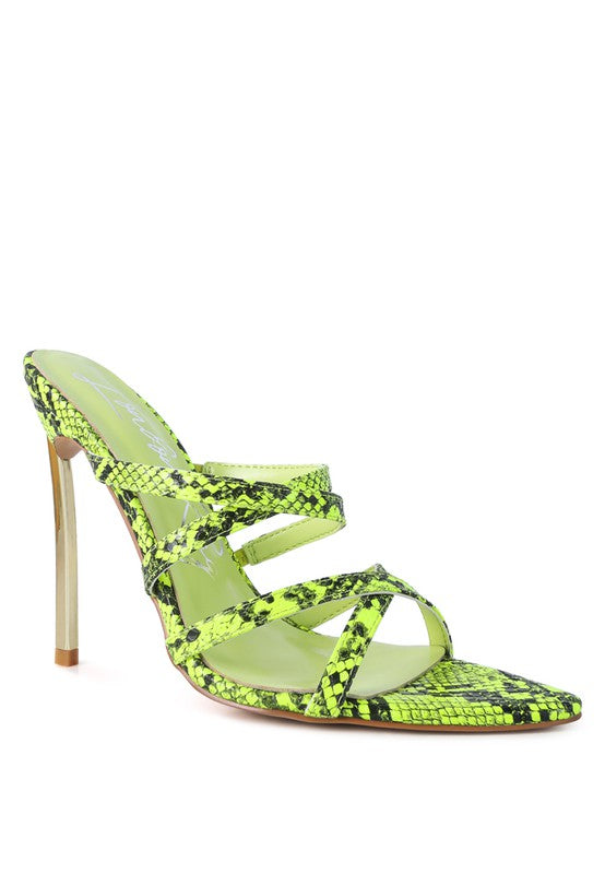 Women's neon animal print high heel sandals with stylish straps