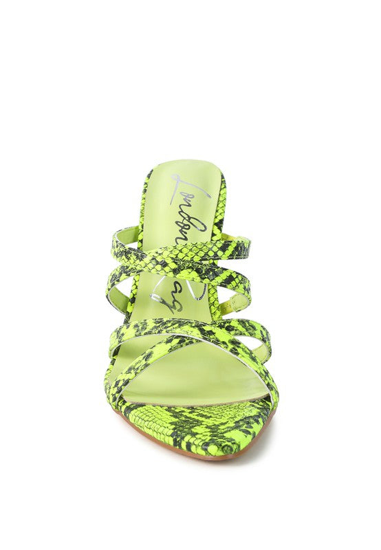 Women's neon animal print high heel sandals, stylish and vibrant for summer wear