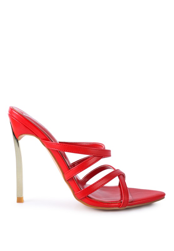 Women's red neon animal print high heel sandals for stylish outings