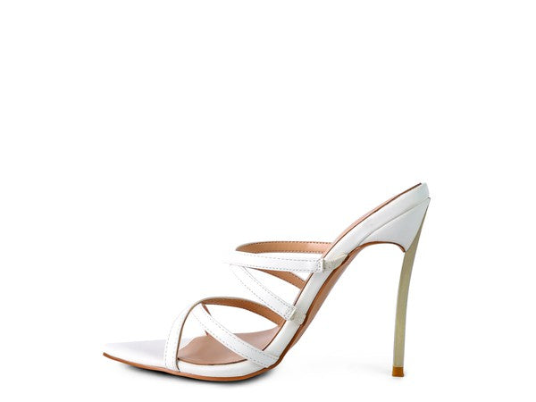 Women's white high heel sandals with strappy design for elegant occasions