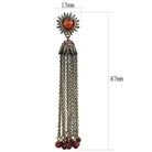 Long copper dangle earrings for women featuring a sun design and cascading chains