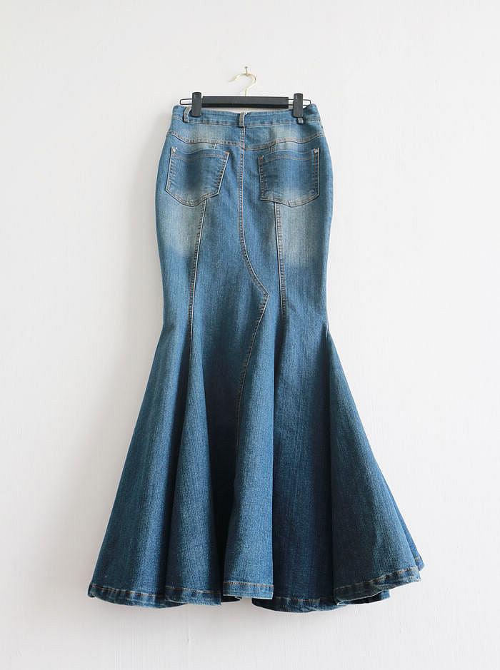 S-xl Fish Tail Denim Skirt Women Mermaid Trumpet Long Skirts Ankle