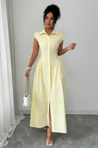 Women's yellow long dress and long sleeve for casual occasions