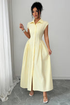 Women's yellow long dress and long sleeve, perfect for summer outings