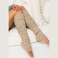Aili's Corner long leg warmers fashion in beige with cable knit design for stylish comfort