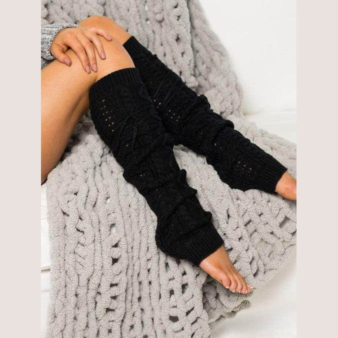 Aili's Corner long leg warmers fashion in black, perfect for adding warmth and style to any outfit