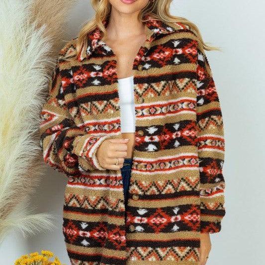 Women's Coats & Jackets Long Sleeve Aztec Print Woven Jacket