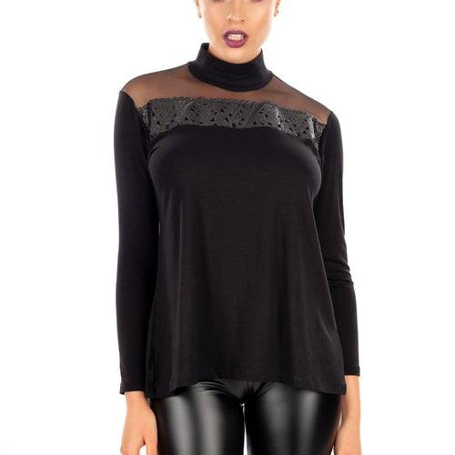 Women's Shirts Long-Sleeve Black Top Egi Exclusive Collection Made In Italy.