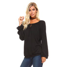Ivory Felix long sleeve black top with relaxed fit and ruffled sleeves for stylish comfort